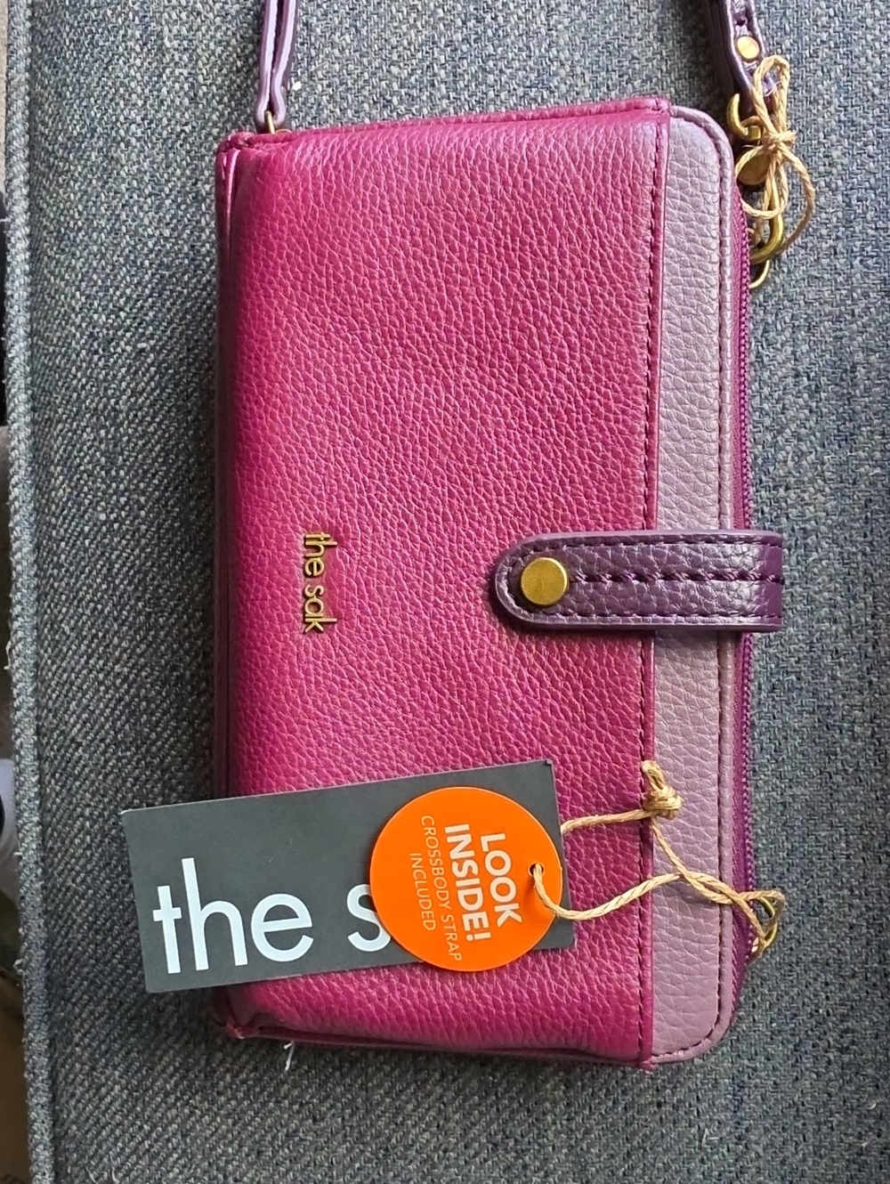 The Sak Pink Magenta Leather Crossbody Wallet with Strap